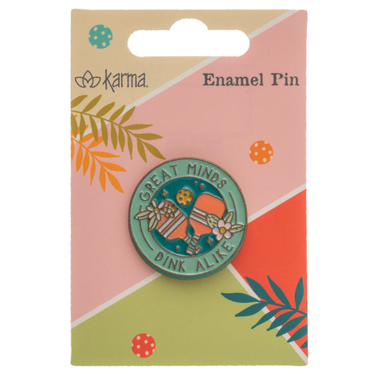 Pickleball enamel pin packaging view. 