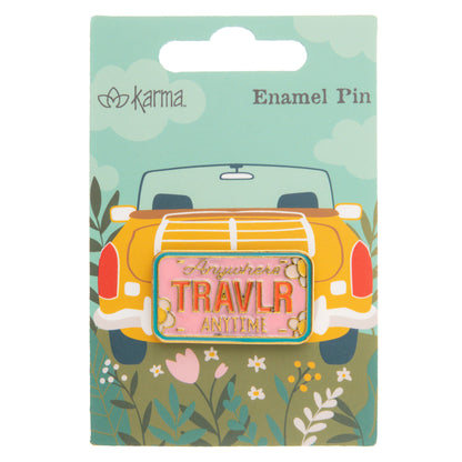 License plate enamel pin packaging view. 