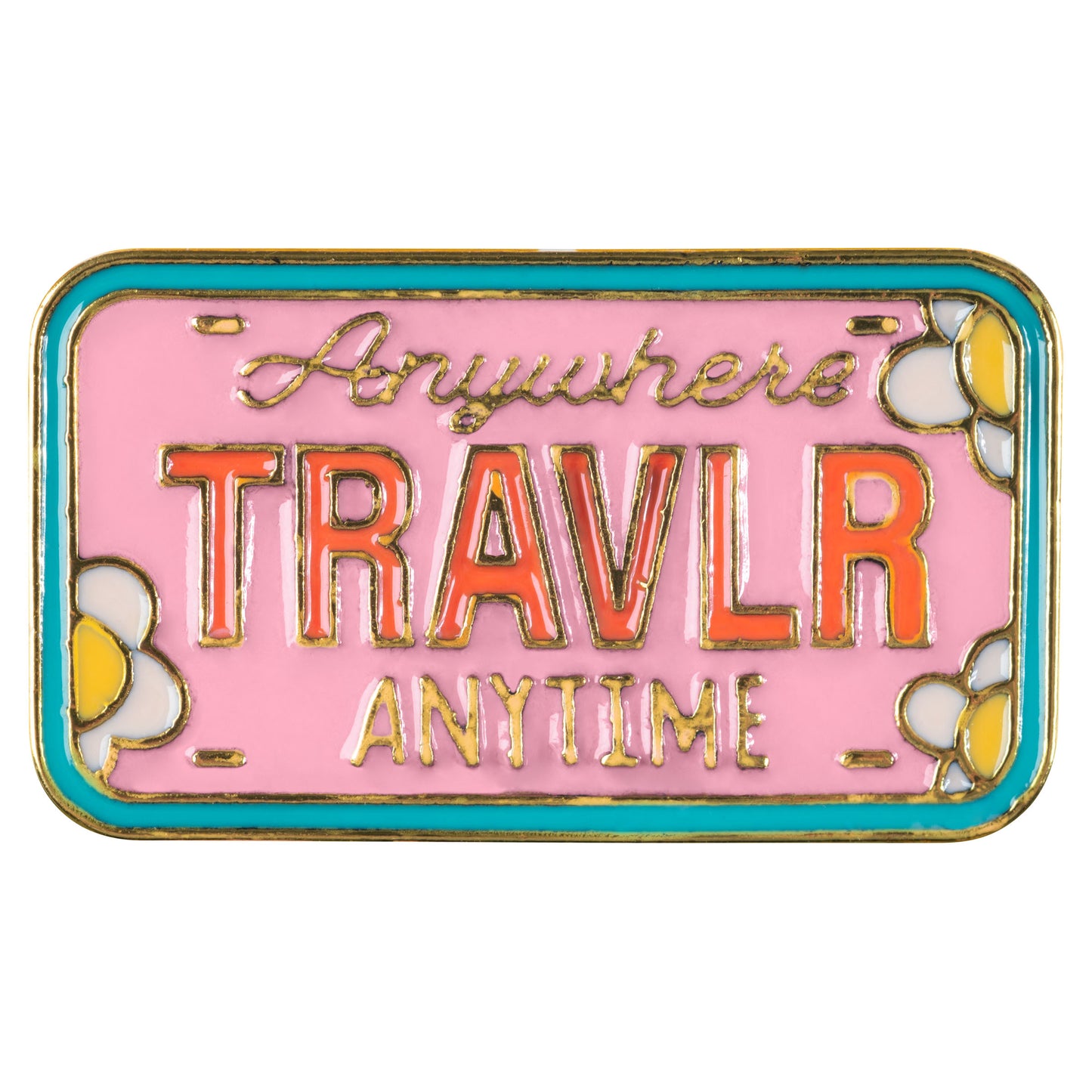 License plate enamel pin front view. 