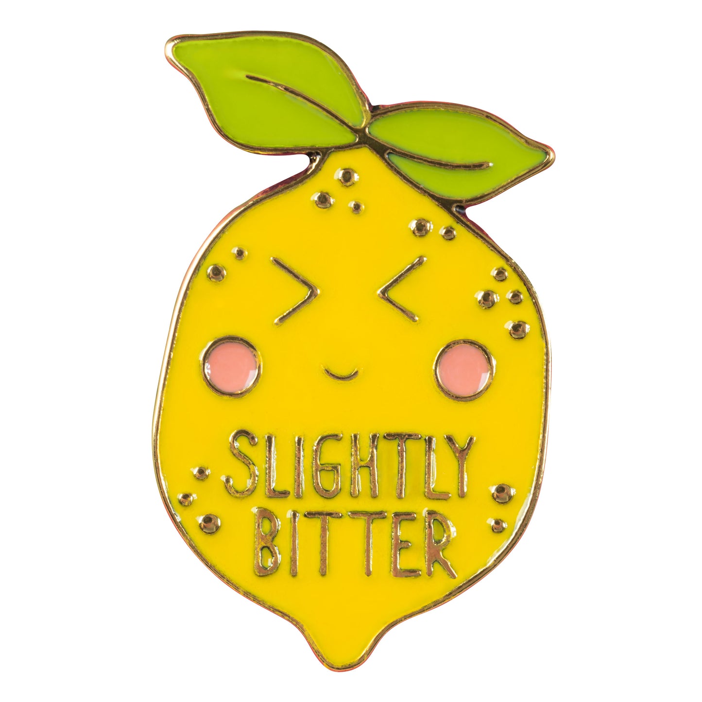 Lemon enamel pin front view. 