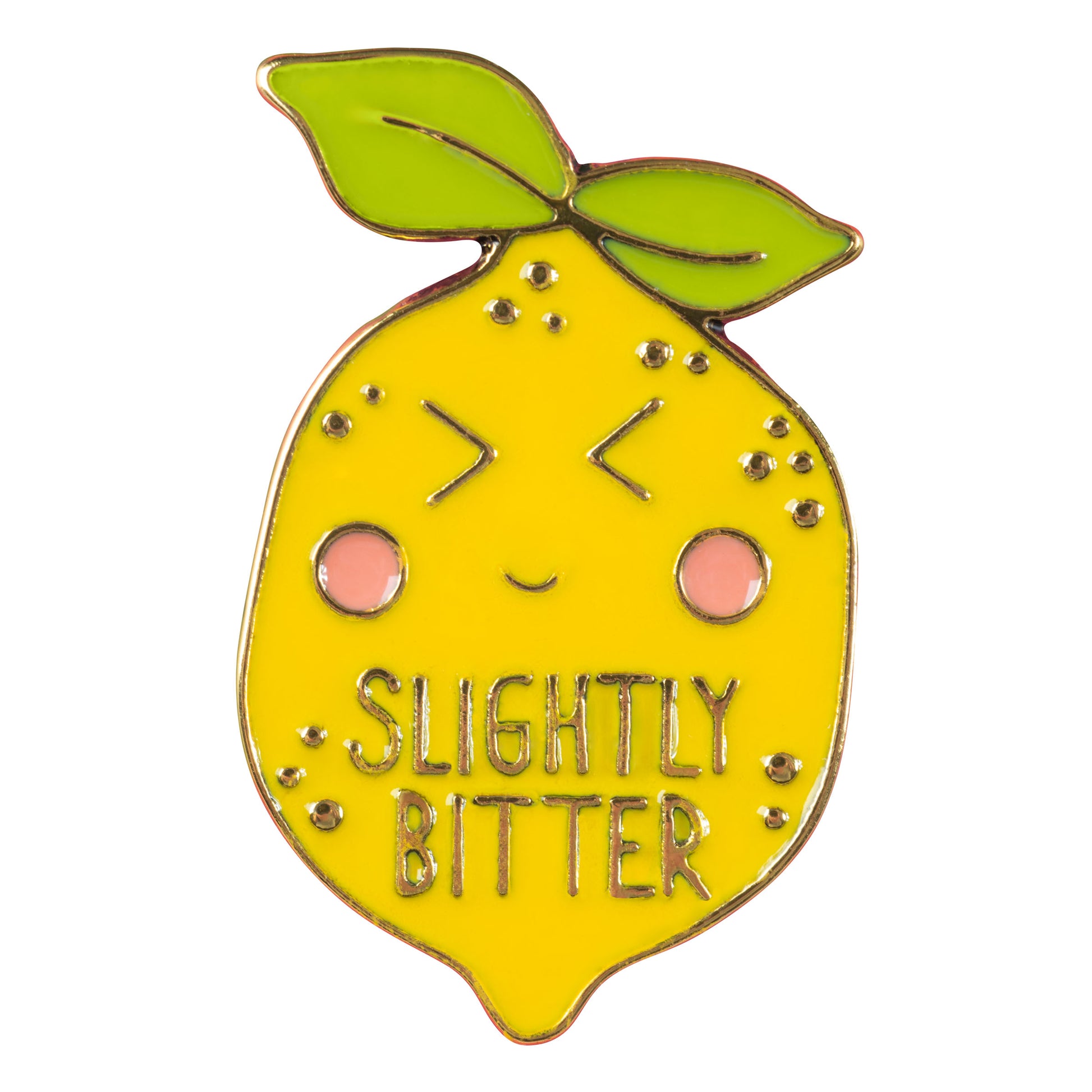 Lemon enamel pin front view. 
