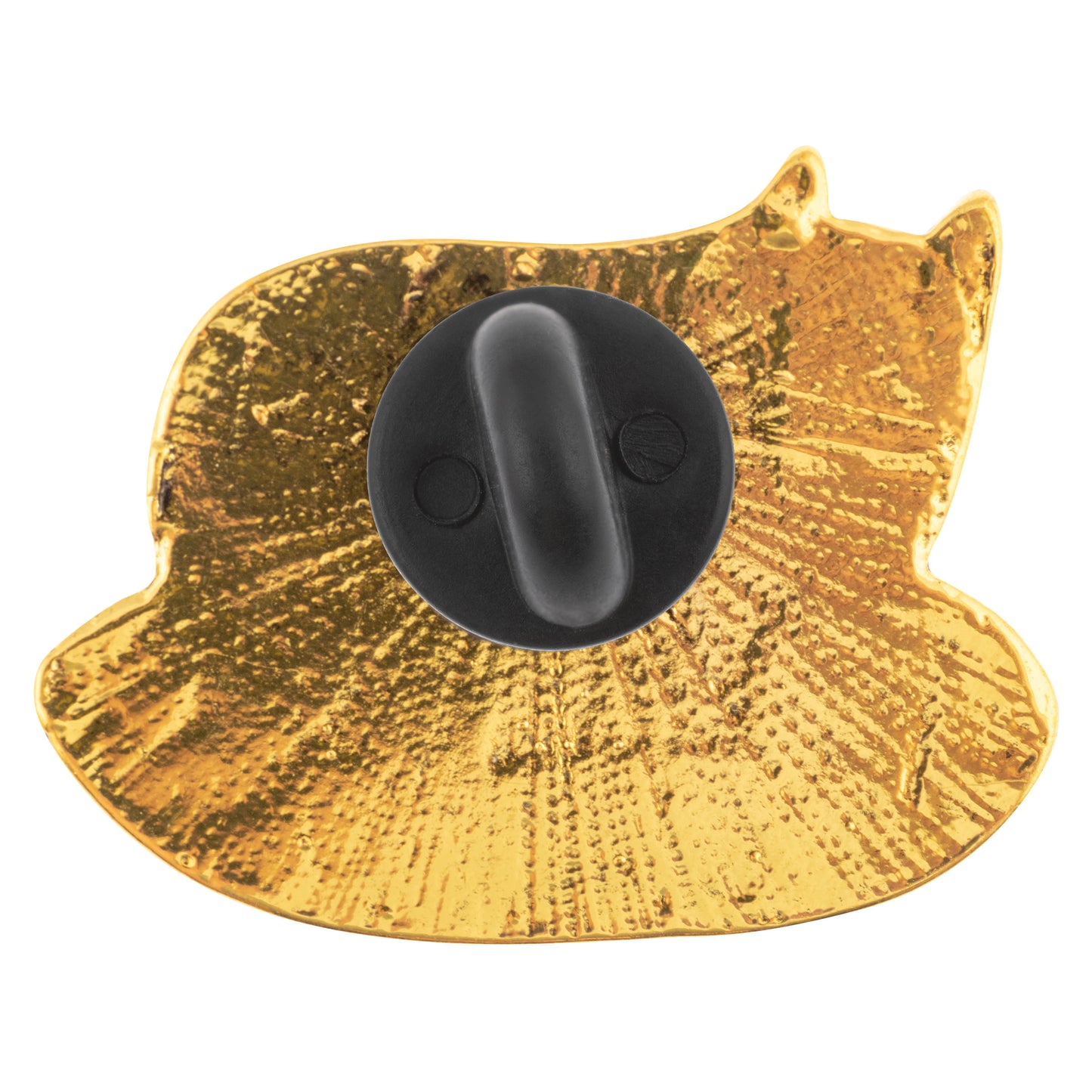 Cat enamel pin backing view. 