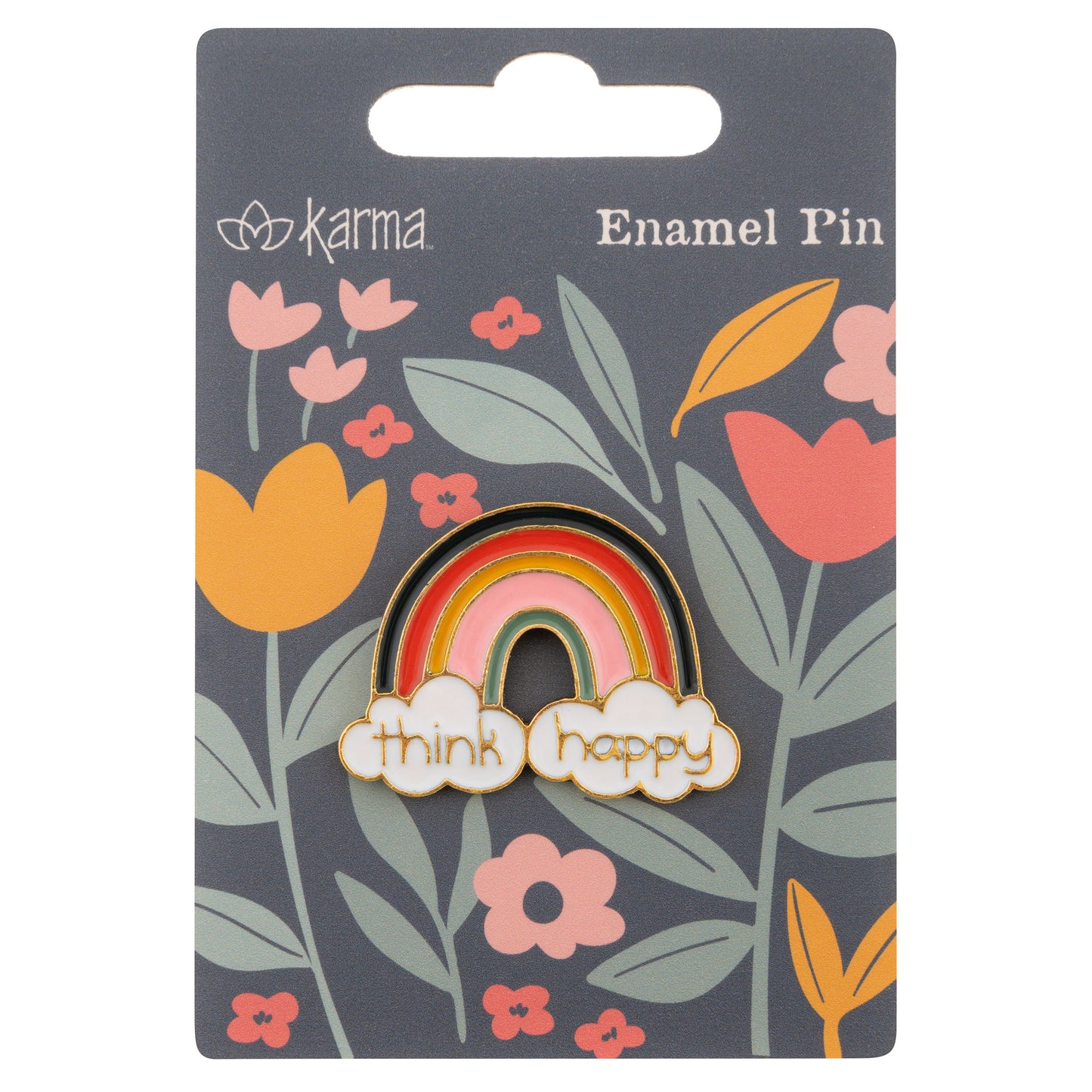 Rainbow enamel pin packaging view. 
