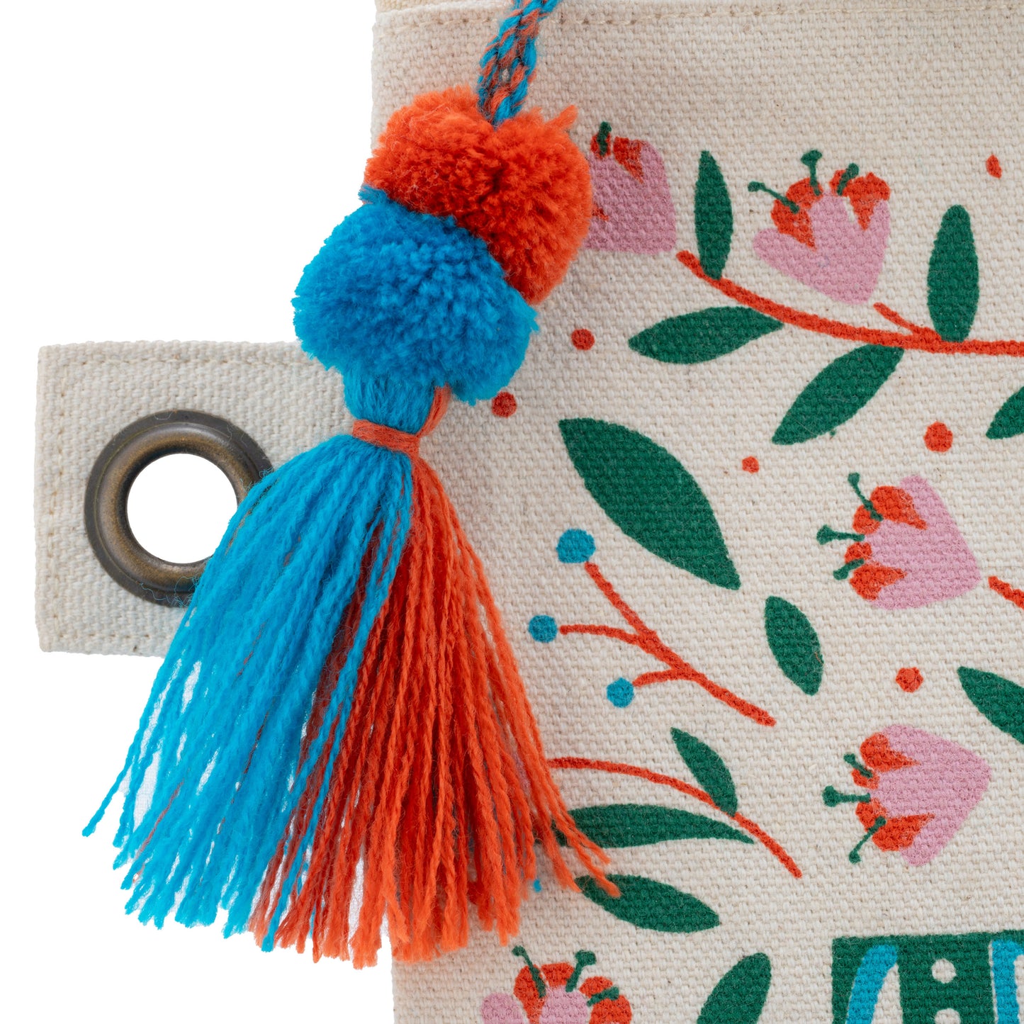 All The Things Cotton Canvas Carry All close-up tassel view. 