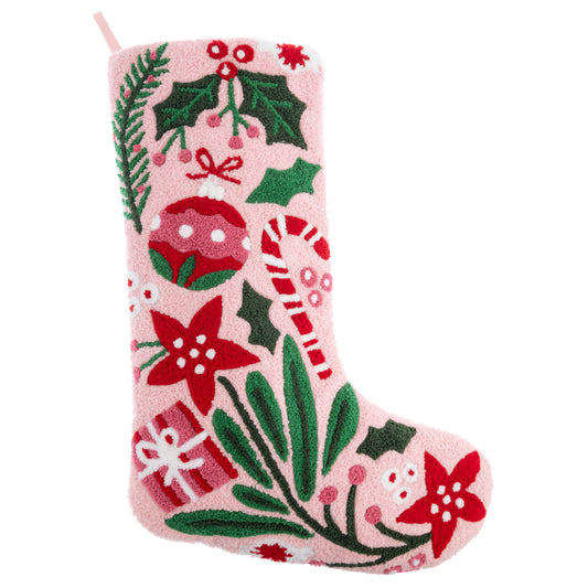 Festive in Pink Embroidered Stocking