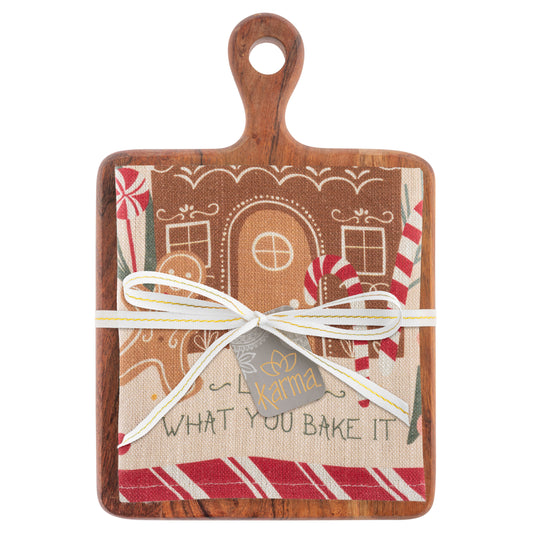 Gingerbread Holiday Tea Towel with Cutting Board