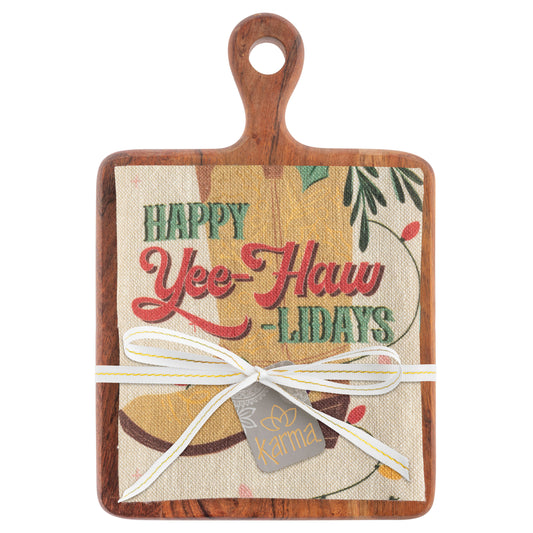 Happy Yeehawlidays Holiday Tea Towel with Cutting Board