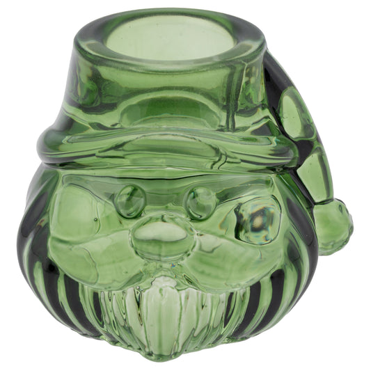Glass Santa Taper Candle Holder, Green