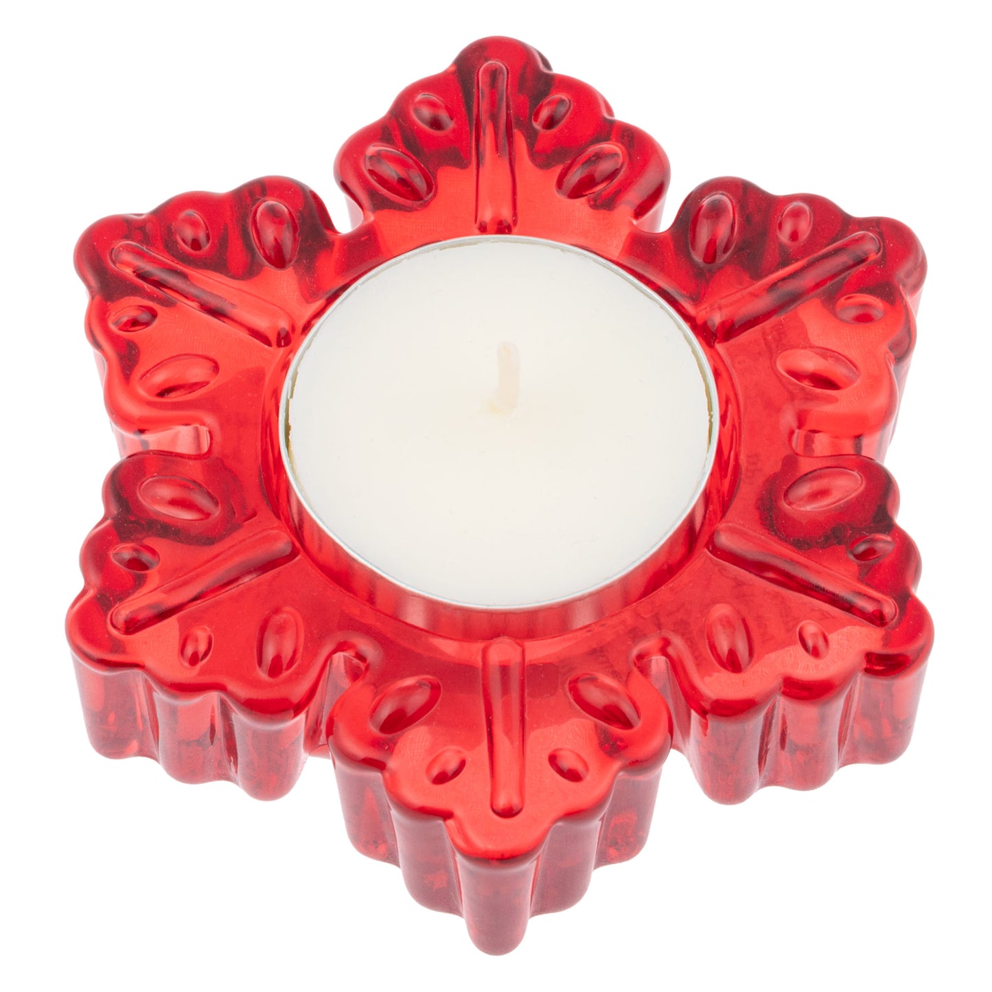 Glass Snowflake Tealight Holder Small, Red