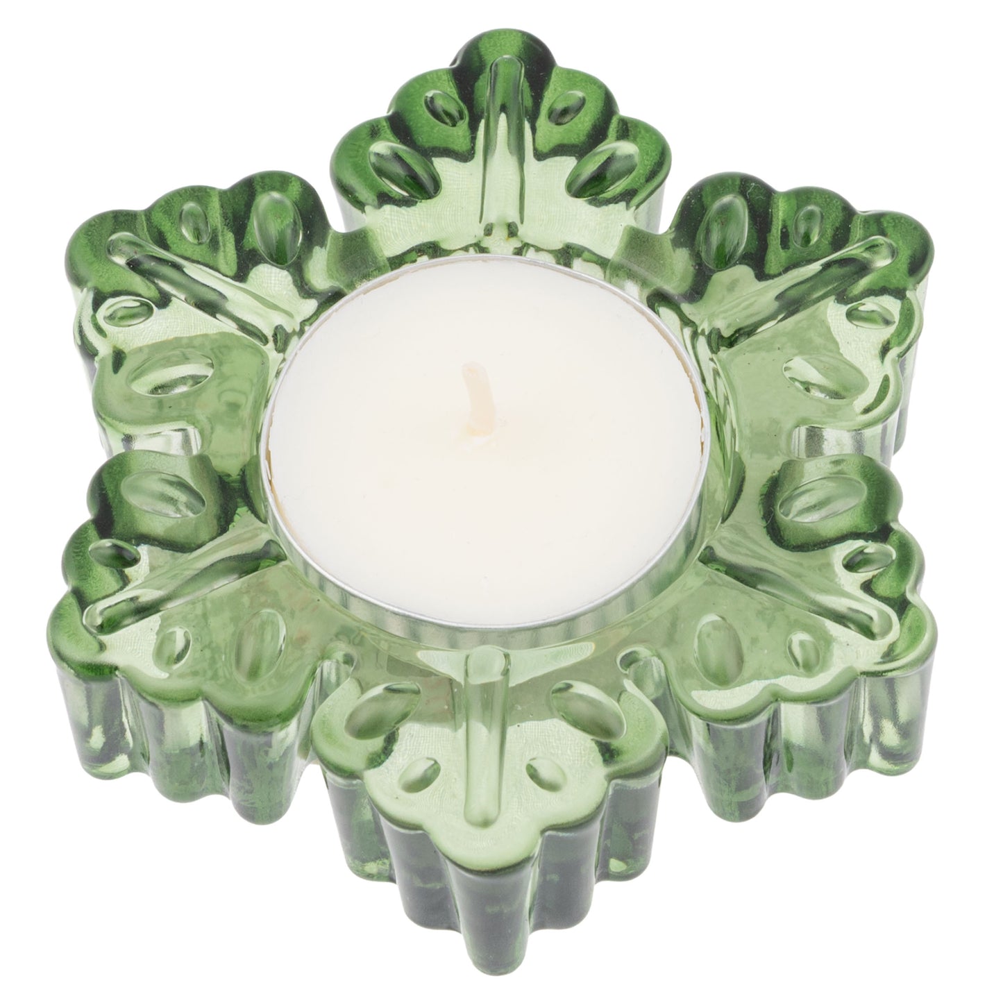 Glass Snowflake Tealight Holder Small, Green