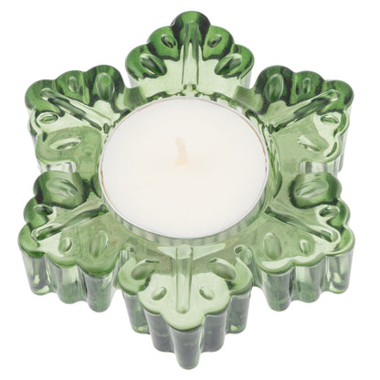Glass Snowflake Tealight Holder Small, Green