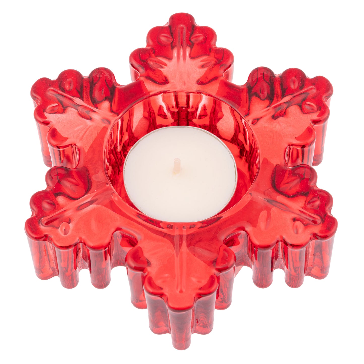 Glass Snowflake Tealight Holder Large, Red