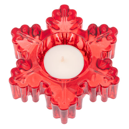 Glass Snowflake Tealight Holder Large, Red
