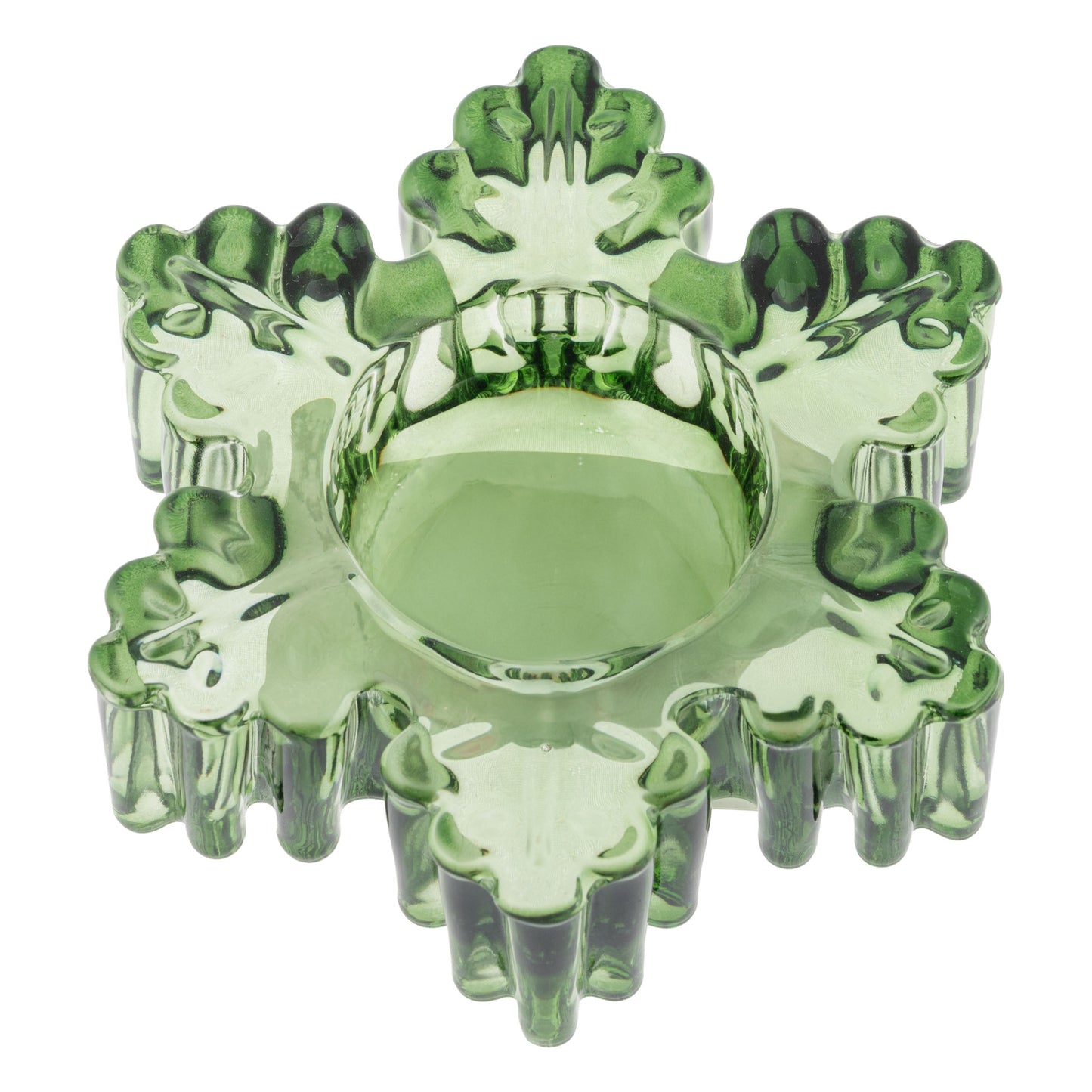 Glass Snowflake Tealight Holder Large, Green