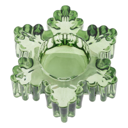 Glass Snowflake Tealight Holder Large, Green
