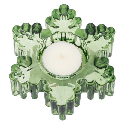 Glass Snowflake Tealight Holder Large, Green