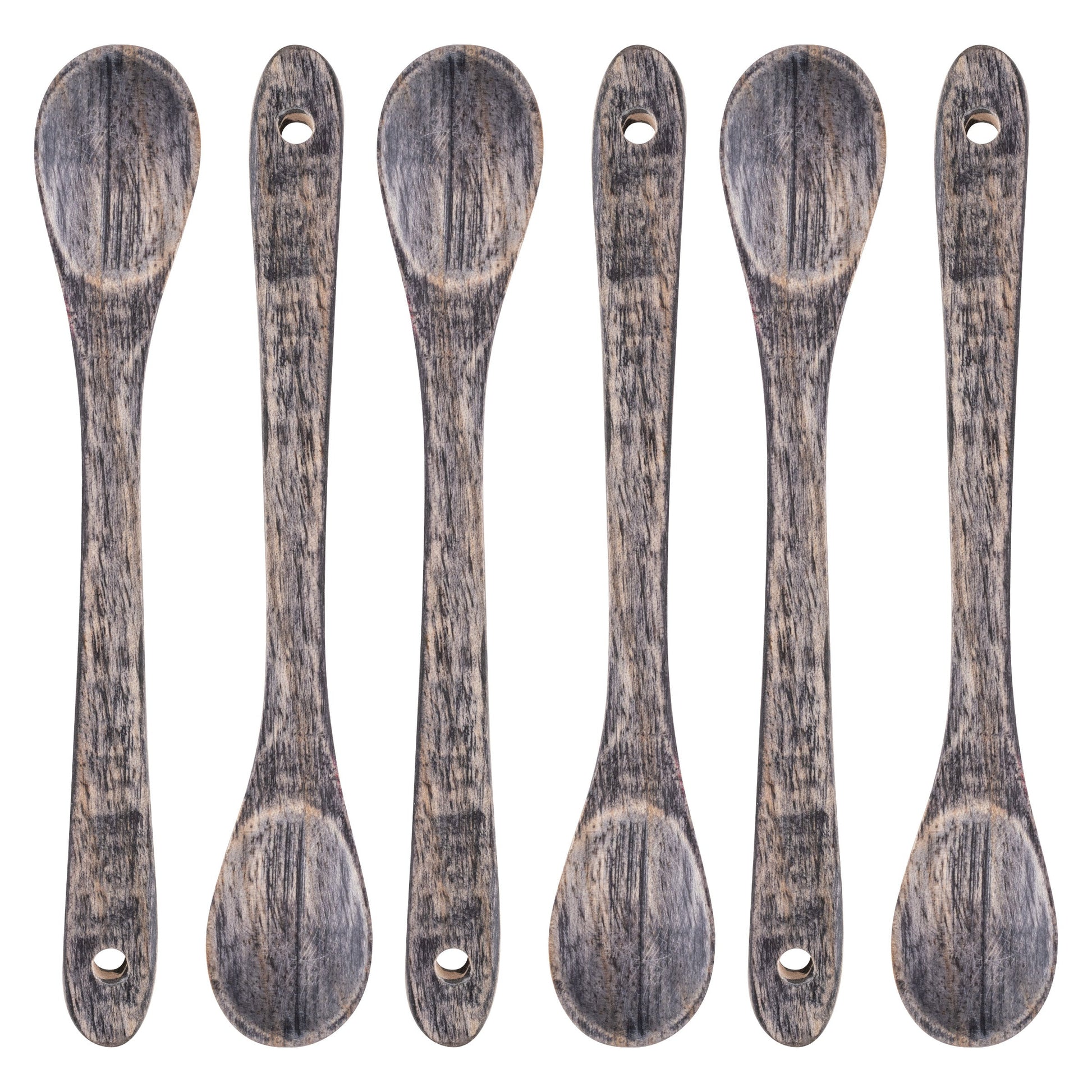 Wood Tasting Spoons six pack view. 