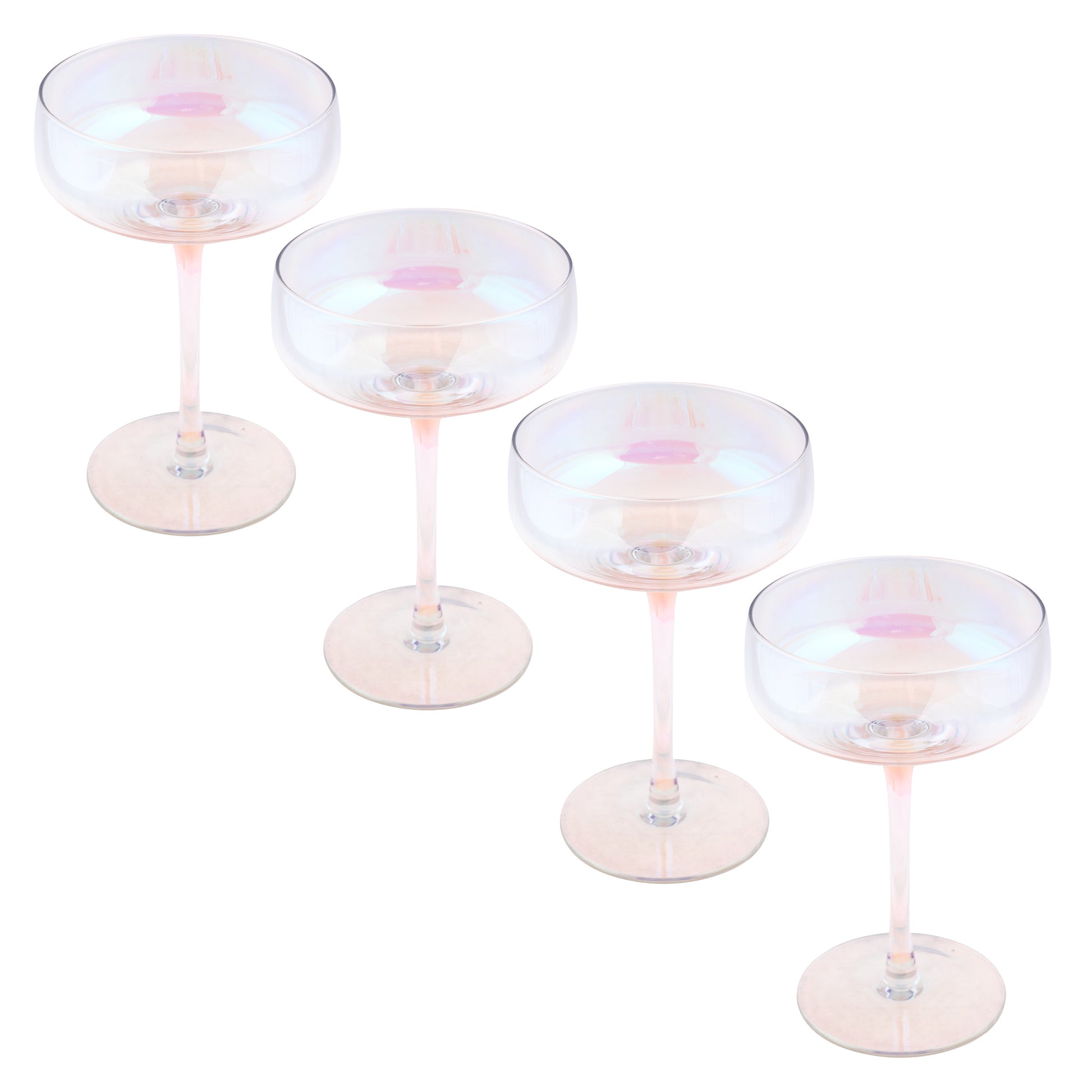 Clear Luster Mid Century Champagne Coupes set of four view. 