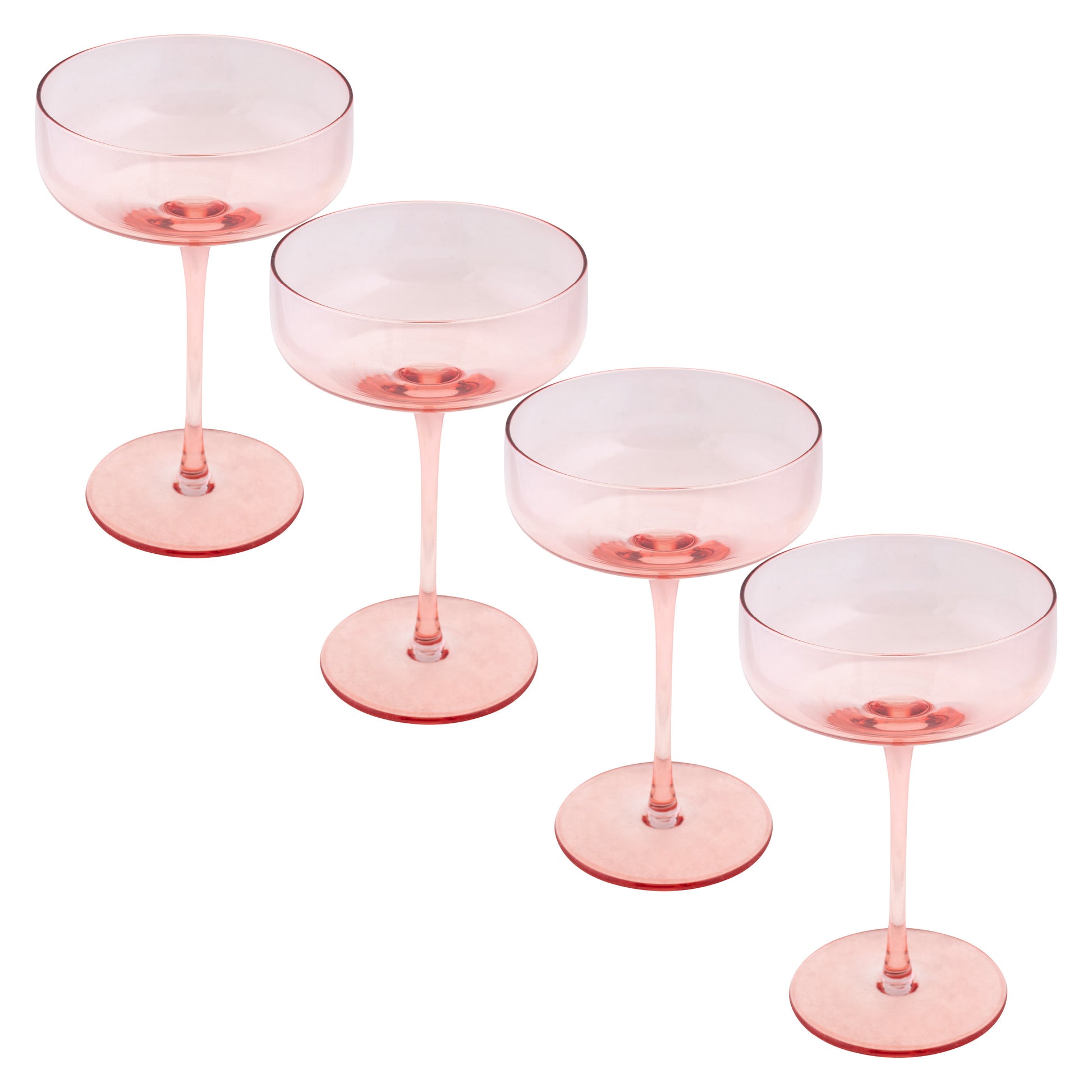 Blush Mid Century Champagne Coupes set of four view. 