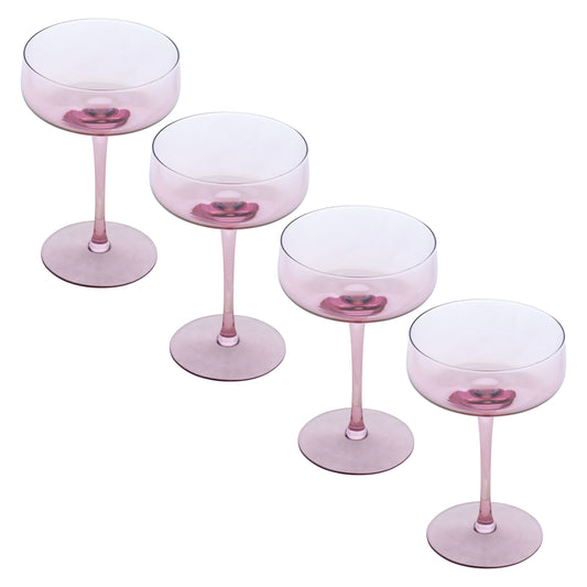 Lilac Mid Century Champagne Coupes et of four view. 