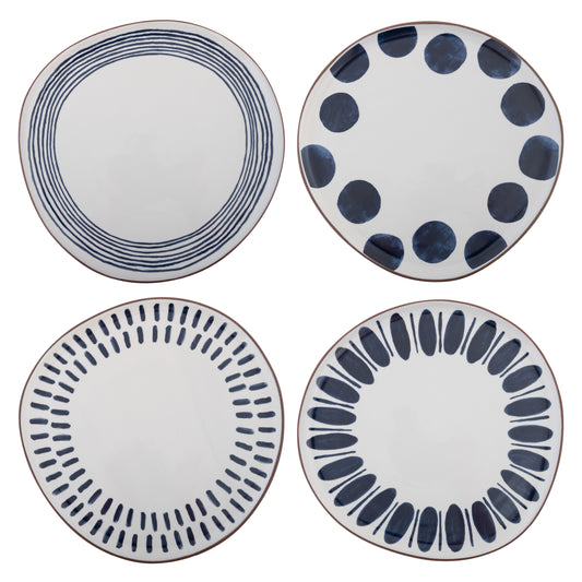 Indigo Pattern Salad Plates set of four view. 