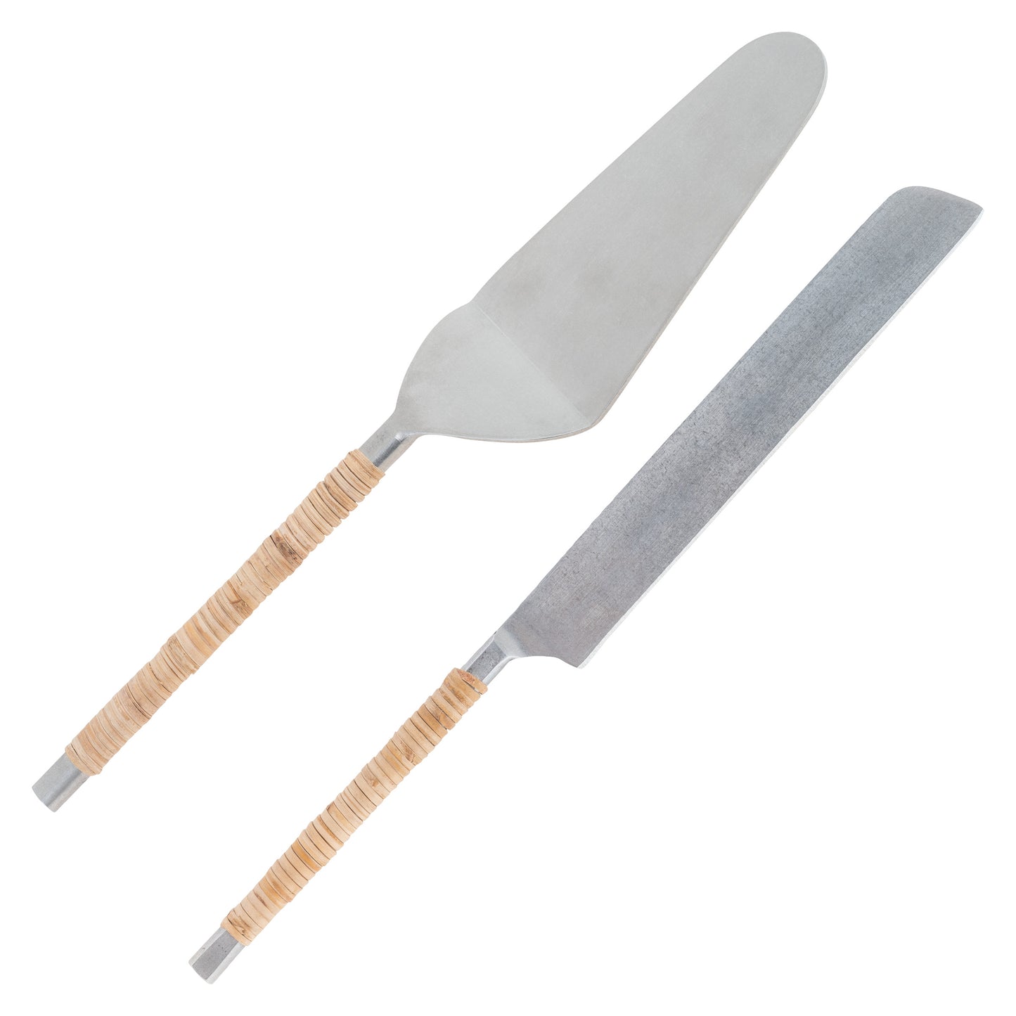 Catalina Cane Wrapped Handle Cake Servers set view. 