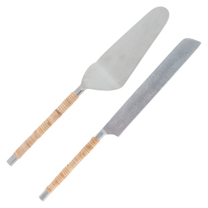 Catalina Cane Wrapped Handle Cake Servers set view. 