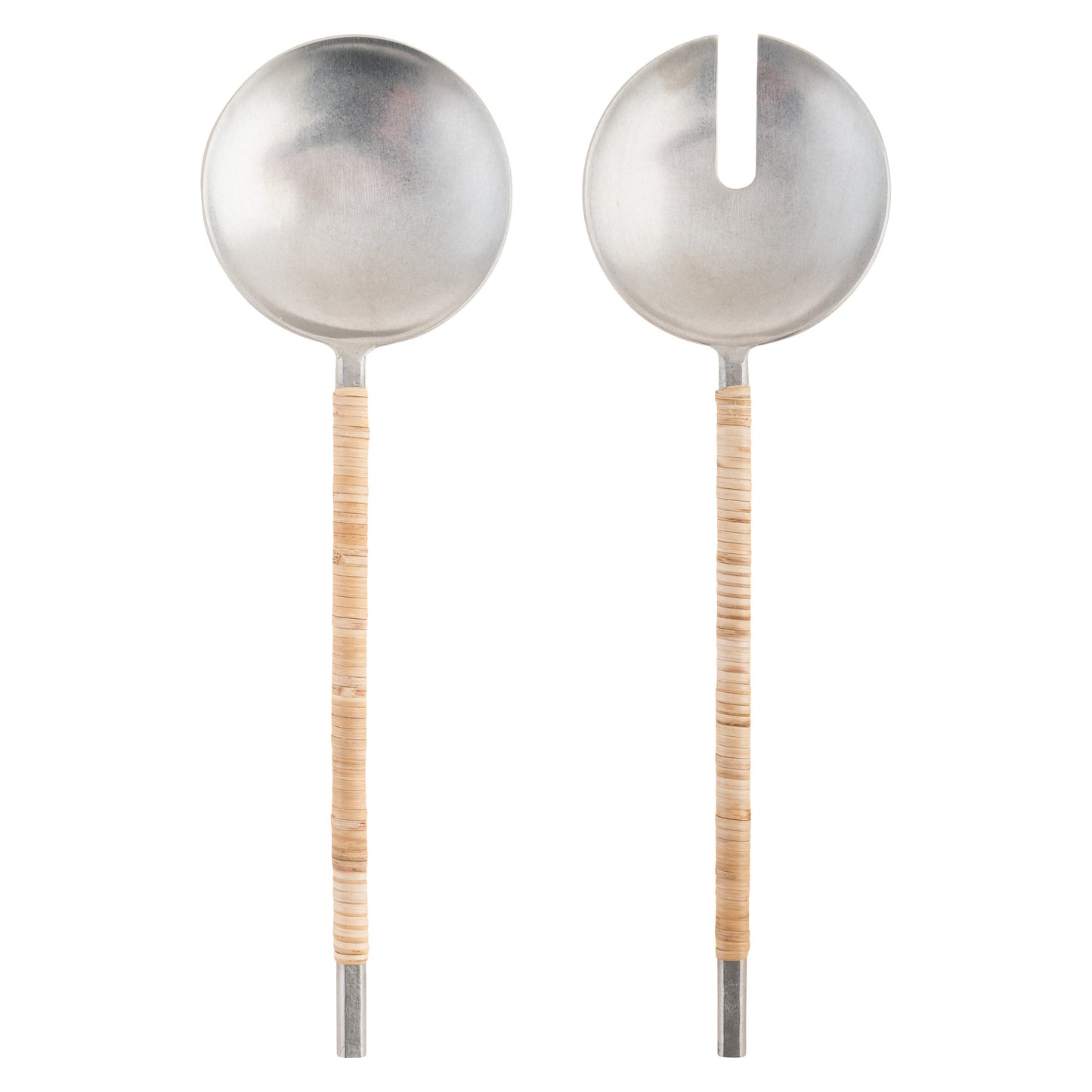 Catalina Cane Wrapped Handle Salad Servers set view. 