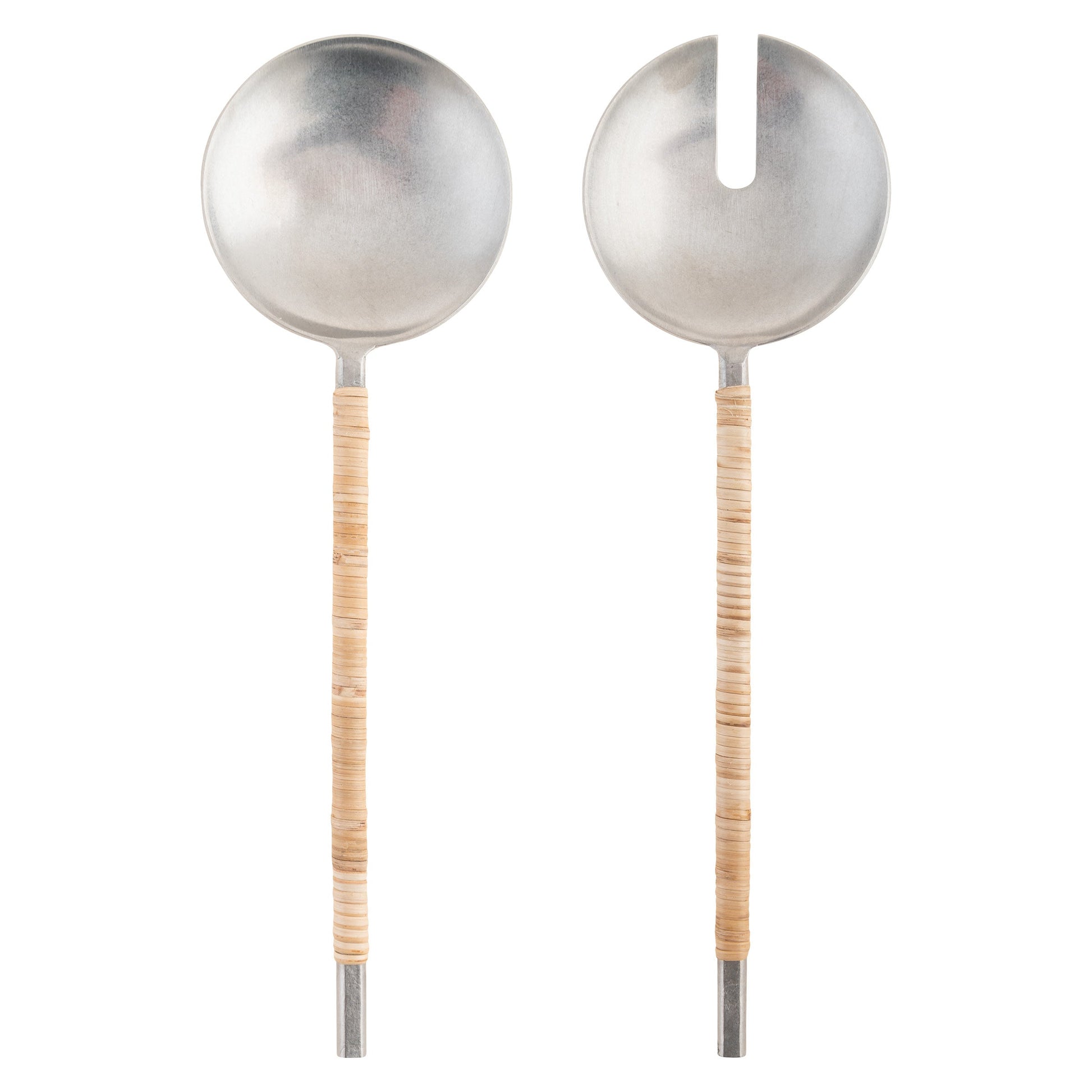 Catalina Cane Wrapped Handle Salad Servers set view. 