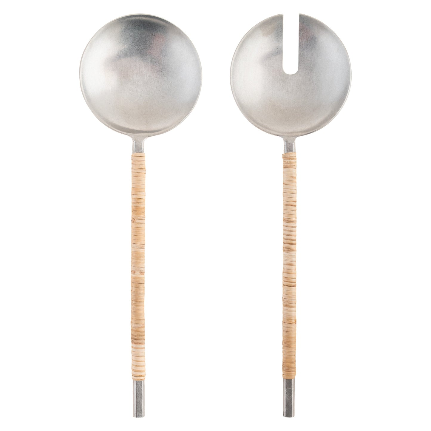Catalina Cane Wrapped Handle Salad Servers set view. 