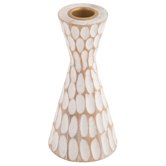 Small Whitewashed Hand Carved Candleholders