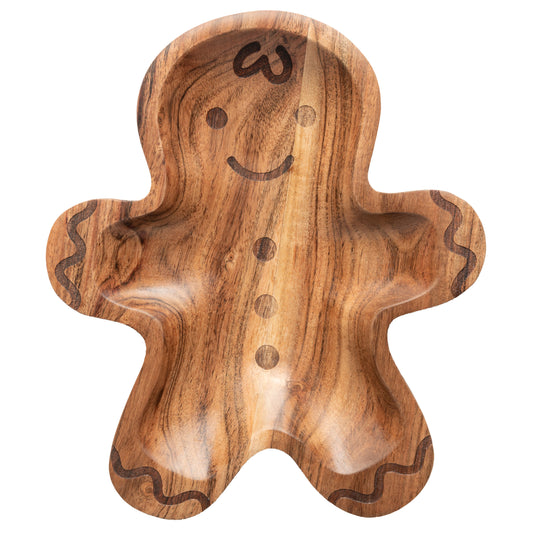 Gingerbread Man Wood Shaped Serving Bowl
