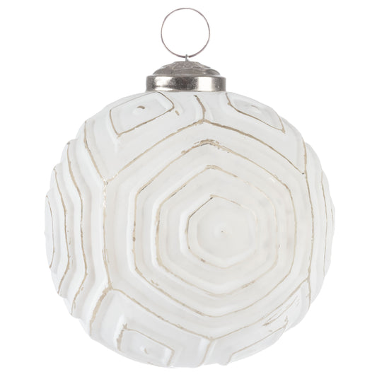 White 4" Round Geometric Glass Ornament