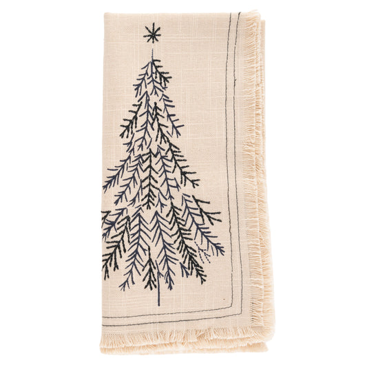 Tree Embroidered Cotton Dinner Napkins individual view. 