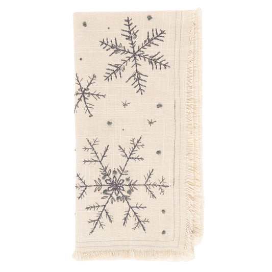 Snowflake Embroidered Cotton Dinner Napkins individual view. 
