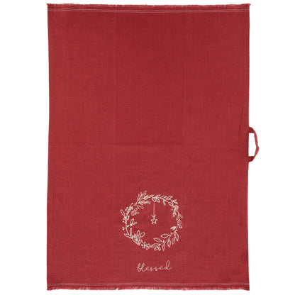 Wreath Embroidered Cotton Tea Towels unfolded view. 