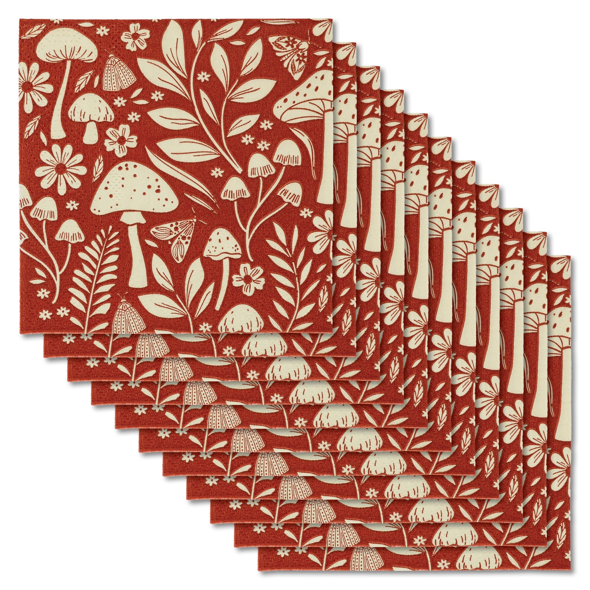 Mushroom Cocktail Paper Napkins twenty pack view. 
