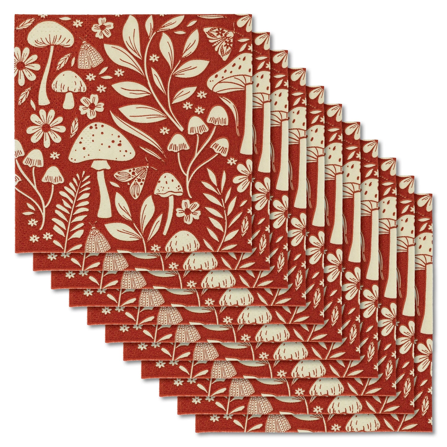 Mushroom Cocktail Paper Napkins twenty pack view. 