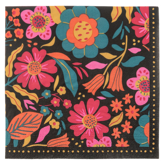 Retro Floral Luncheon Paper Napkin individual view. 