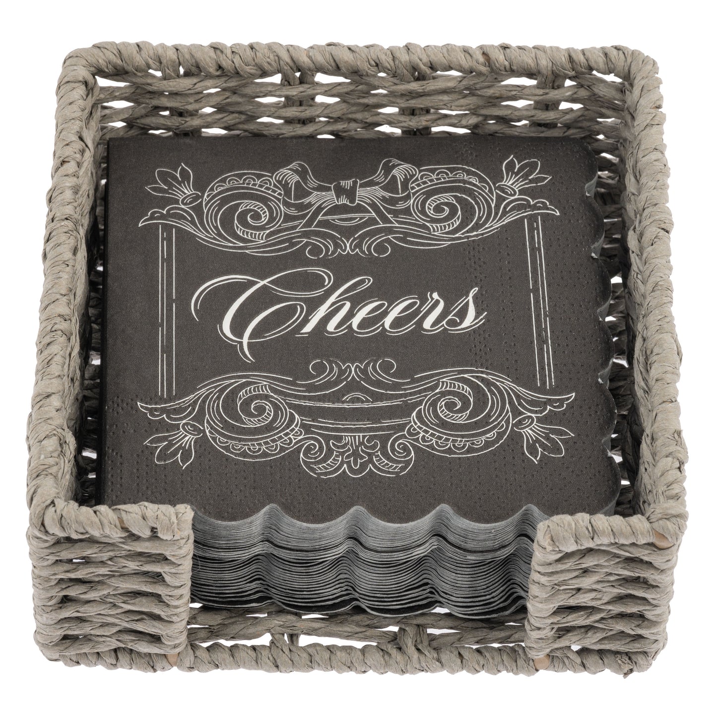 Cheers Woven Napkin Holder & Paper Napkins Set.