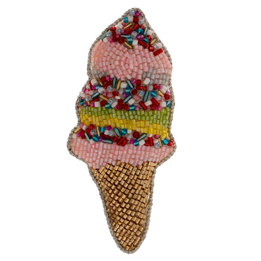 Rainbow Ice Cream Cone Beaded Ornament