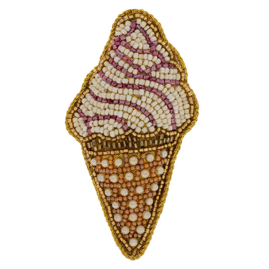 Strawberry Cream Ice Cream Cone Beaded Ornament