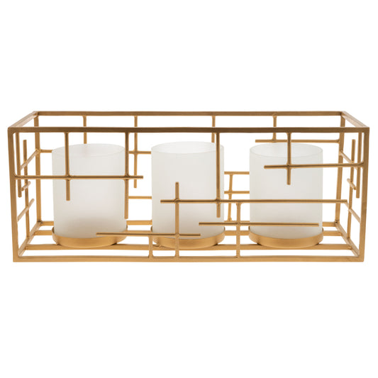 Blanc Hatched Metal Lantern w/ Frosted Glass
