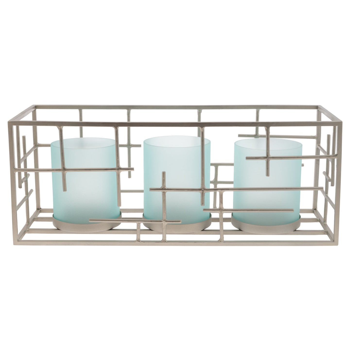 Lagoon Hatched Metal Lantern w/ Frosted Glass