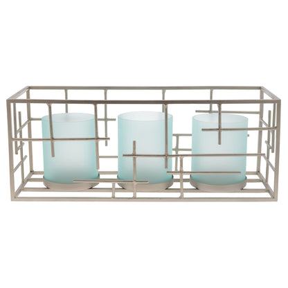 Lagoon Hatched Metal Lantern w/ Frosted Glass