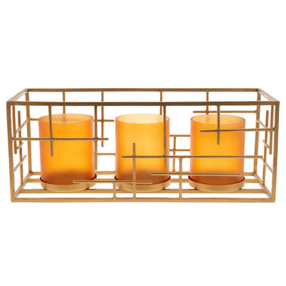 Amber Hatched Metal Lantern w/ Frosted Glass