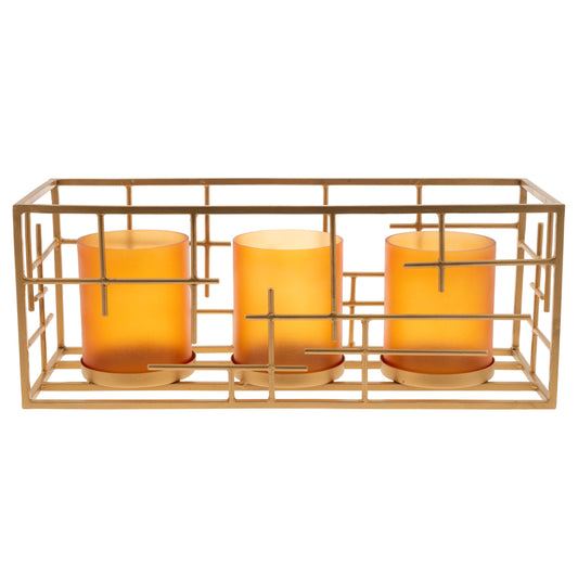 Amber Hatched Metal Lantern w/ Frosted Glass