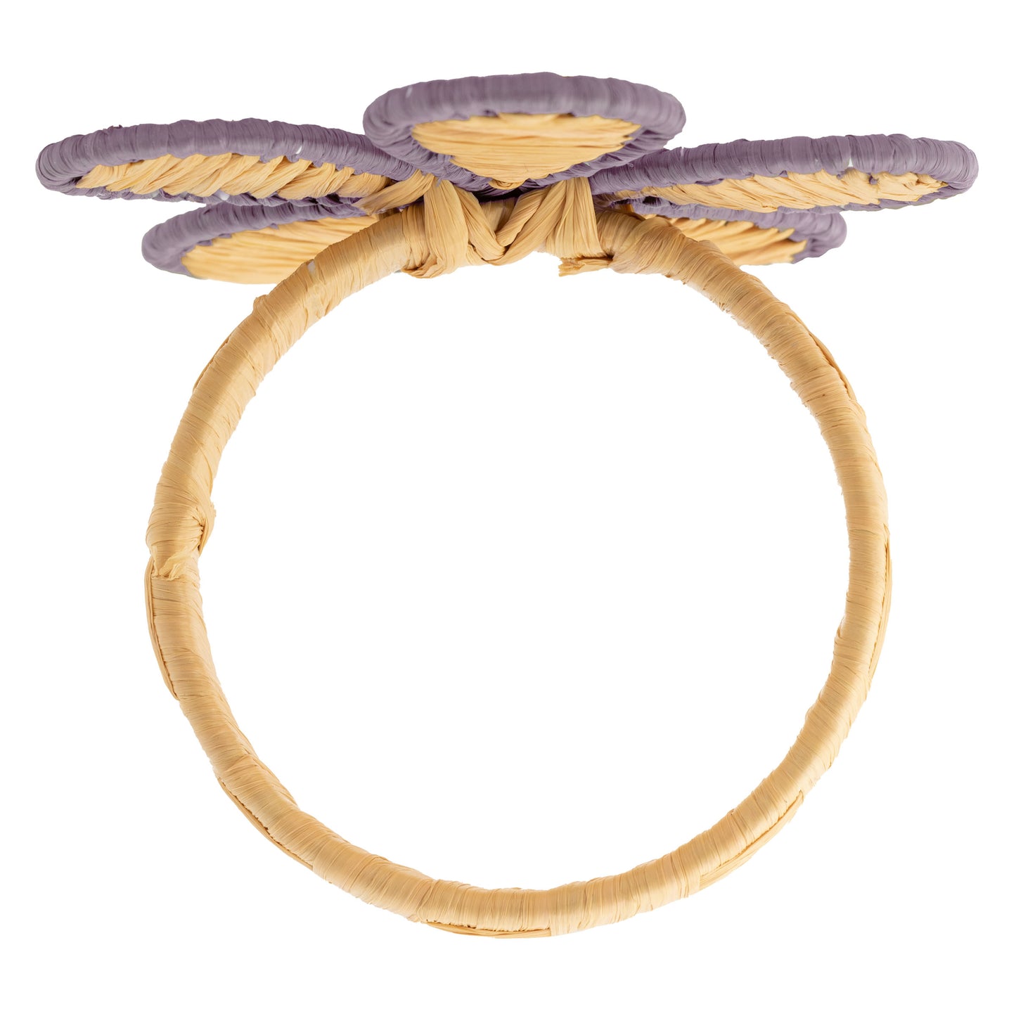 Lilac Raffia Floral Napkin Ring above view. 