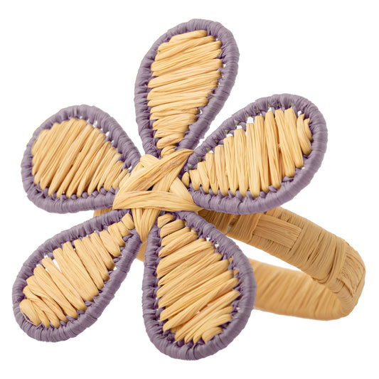 Lilac Raffia Floral Napkin Ring front view. 