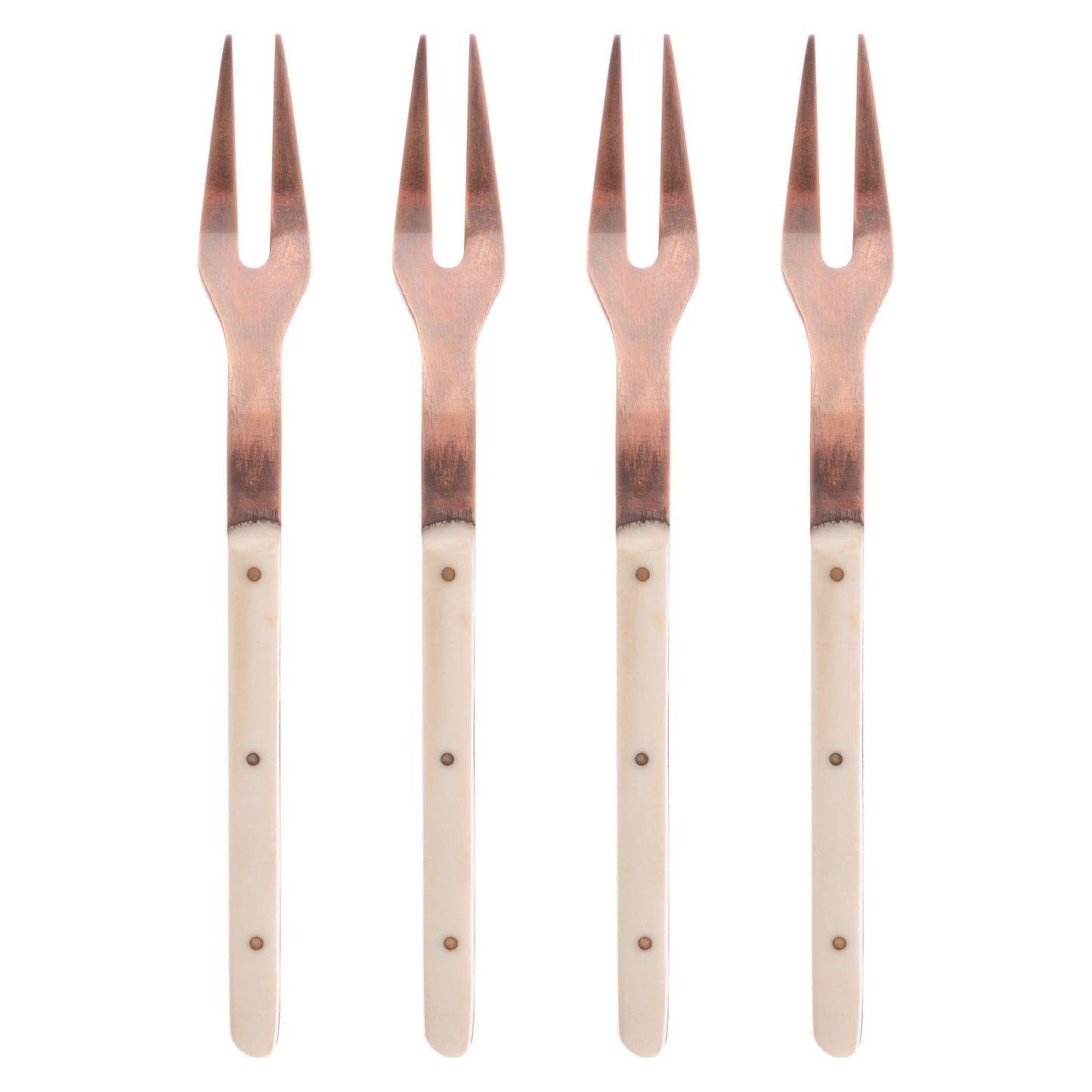 Ivory Resin Appetizer Forks set of four view. 